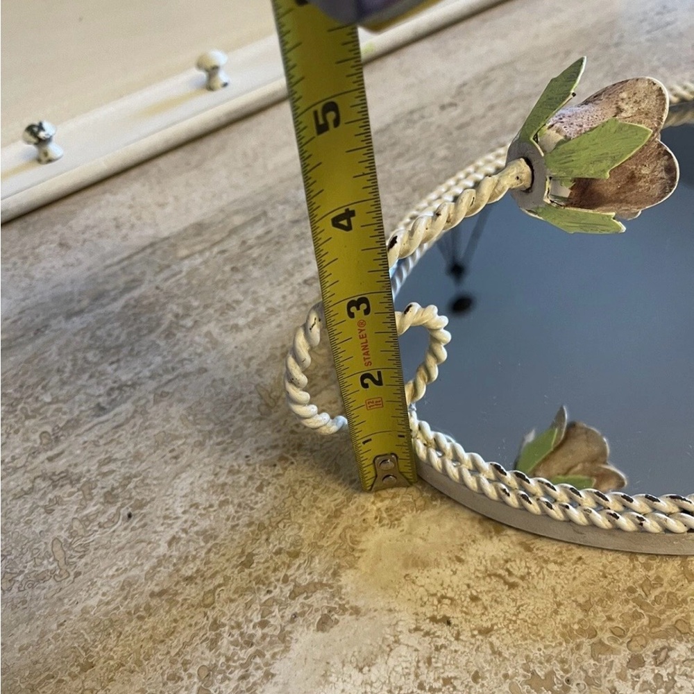 Toleware Rose Floral MIRROR Shabby Chic Candle Holder COUNTRY 13x9” vintage - Picture 7 of 8